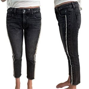 PAIGE Brigitte Fringe Trimmed Mid-Rise Slim Jeans Black Size 27